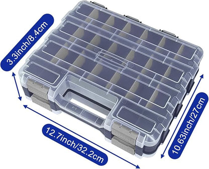 Double Side Tool Box Organizer, Hardware Storage Box, Portable Small Parts Organizer with Removable Plastic Dividers for Screws, Nuts, Nails, Bolts, Grey
