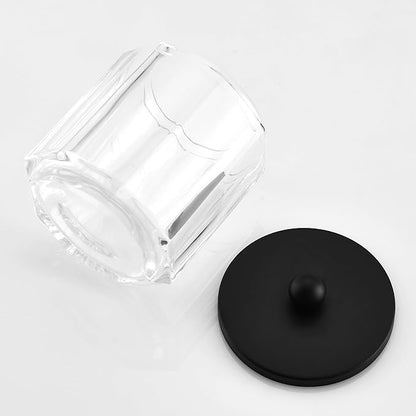 Indecor Home Clear Transparent Apothecary Octagional Shaped Glass Canister Jar With Matte Black Metal Lid Cover for Bathroom Organization, Cotton Balls, Q Tips, and Small Accessories, Bath Storage