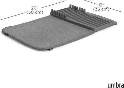 Umbra UDRY Rack and Microfiber Dish Drying Mat-Space-Saving Lightweight Design Folds Up for Easy Storage, Mini, Charcoal