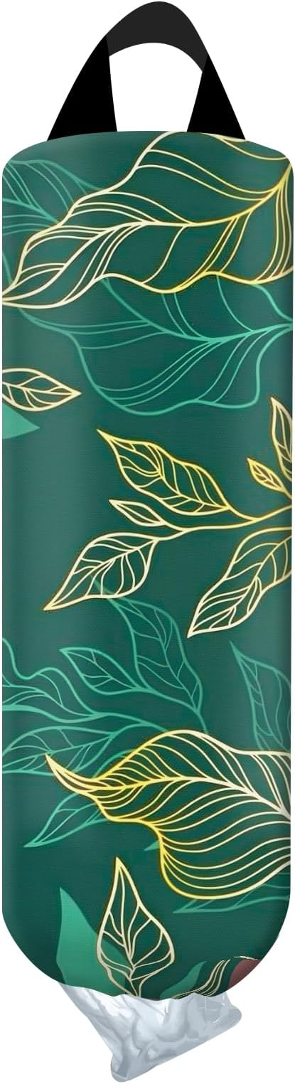 Plastic Bag Holder, Wall Mount Grocery Bag Organizer, Funny Hanging Trash Bag Storage Dispenser for Home Kitchen Cute Green Leaf
