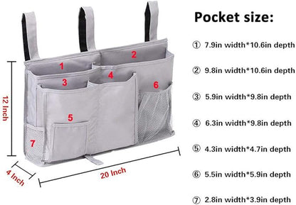 Bunk Bed Organizer - Bedside Storage Caddy with Pocket, Hanging Organizer for Camp, Dorm, Room, Hospital Bed Rail and More (Grey)