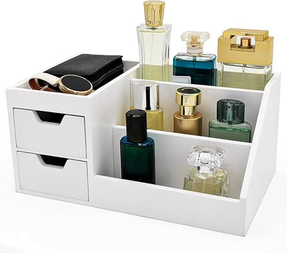UUyuality Countertop Perfume & Makeup Organizer - Wooden Rack, Cologne Stand Shelves & Skincare Organizer for Bedroom Dresser, Organizador de Perfumes Estante para Perfumes (Middle, 01) (White, 01)