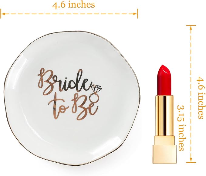 VINCOMIC Wedding Ring Dish For Bride-Bride To Be Jewelry Dish Tray-Ceramic White