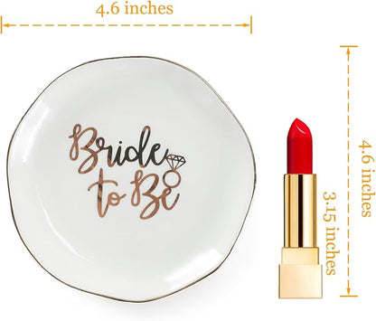VINCOMIC Wedding Ring Dish For Bride-Bride To Be Jewelry Dish Tray-Ceramic White