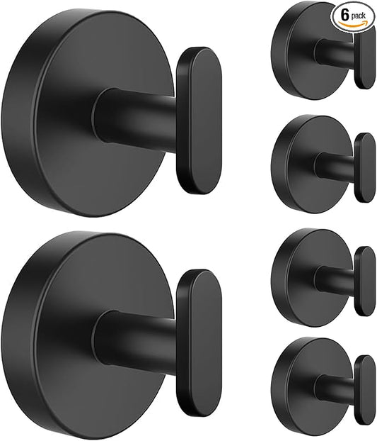Josmimic Suction Cup Hooks for Shower, Removable Towel Hooks for Bathroom, Kitchen, Glass Door, Mirror, Tile – Loofah, Towel, Coat, Bath Robe Hook for Hanging, Black 6 Pack