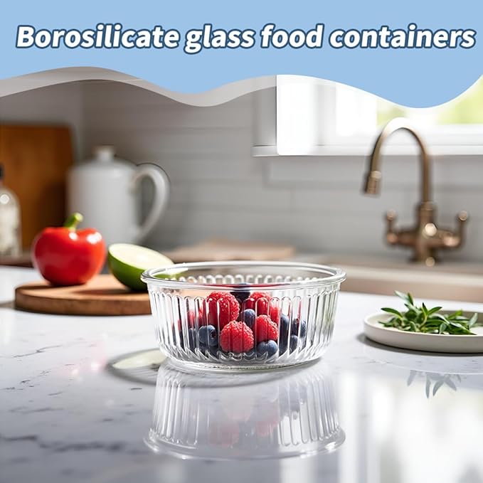 H.JSS WDJS 12oz Round Glass Meal Prep Containers with Airtight Lids, 1.5-Cup Round Glass Food Storage Containers Set, Heat-Resistant BPA-Free for Soup, Leftover, Microwave, Dishwasher, Freezer Safe