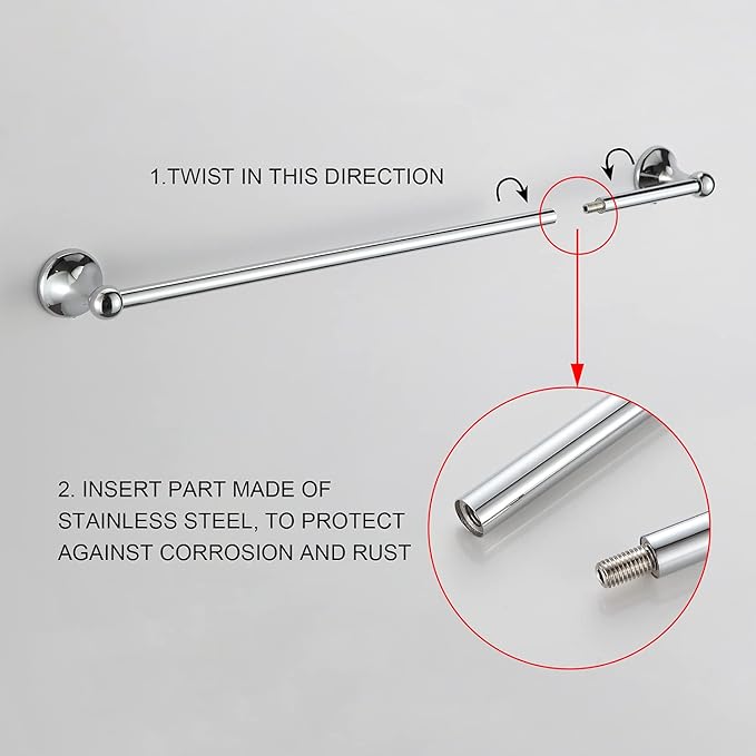 BGL Bathroom Hardware Set, Chrome Adjustable Expandable Towel Bar 4-Piece Bathroom Accessory Set Wall Mounted Robe Hook Toilet Paper Holder Towel Ring Towel Bar