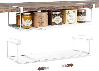 Expandable Hanging Under Shelf Storage Basket,Under Shelf Storage Basket Organizer,Under Hanging Baskets for Cabinet,Pantry, Desk Organization,8.27" D x 15.16"-27.76W x 7.68" H,White