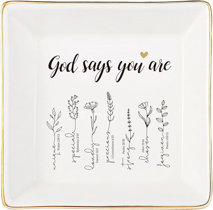JOYIMARR God Says You Are Flower Ring Dish-Christian Religious Spiritual Gifts for Women Friends Mom Sister Christmas Birthday