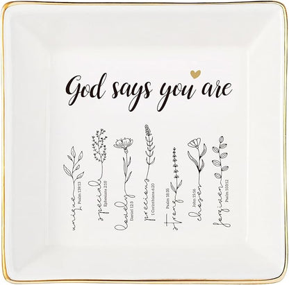 JOYIMARR God Says You Are Flower Ring Dish-Christian Religious Spiritual Gifts for Women Friends Mom Sister Christmas Birthday