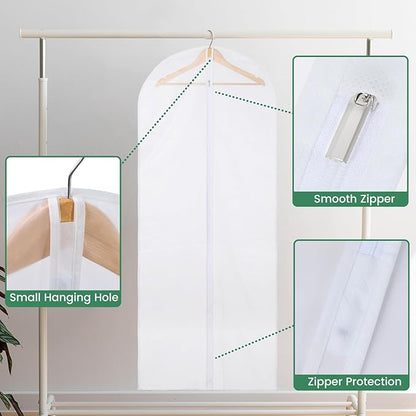 12 Pack Garment Bags for Hanging Clothes - Translucent Dress Bag for Closet Wardrobe Storage Travel - 24" x 57"