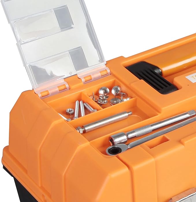 Torin 17-Inch Plastic Tool Box,3-Tiers Multi-Function Storage Portable Toolbox Organizer, Black/Orange ATRJH-3430T
