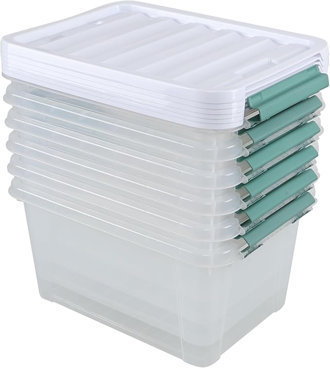 Melontray 20 Quart Clear Stackable Storage Box, 6-Pack Plastic Storage Container with Latching Lid