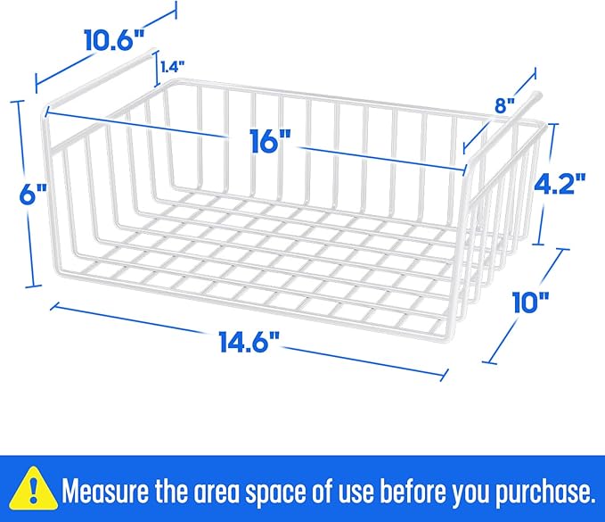 SUFAUY 4-Pack Under Cabinet Shelf Basket, Wire Rack Storage Organizer Holds up to 22lbs for Kitchen Pantry or Refrigerator, 10.6“d x 16" w, White