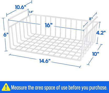 SUFAUY 4-Pack Under Cabinet Shelf Basket, Wire Rack Storage Organizer Holds up to 22lbs for Kitchen Pantry or Refrigerator, 10.6“d x 16" w, White