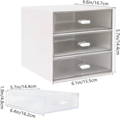 Desk Organizer with Drawer, Desk Storage Box, Plastic Office Stationery Supplies Organizers, Desktop Organizer for Office School Home (3 drawer, White)
