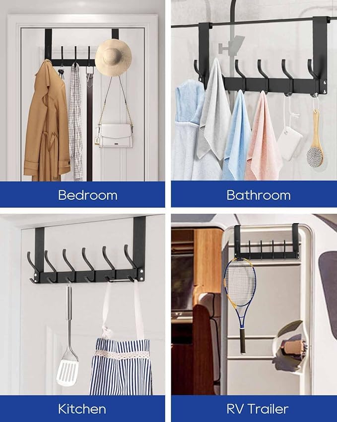 KEOAMG 2Pack Foldable Over The Door Hanger, No Assembly Required Door Hanger Hook, Sturdy Over The Door Coat Rack, Over The Door Hooks for Hanging Clothes, Towels, Hats, Matte Black