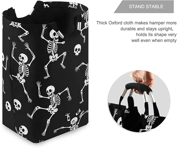 Laundry Hamper Basket Halloween Skulls Black Storage Basket Collapsible Laundry Bag with Handle Decorative Organizer Bins Basket for Laundry Room Decor Bedroom Dorm