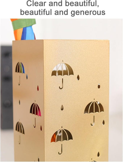 Commercial Metal Umbrella Holder Corridor Entrance Metal Large Capacity Umbrella Storage Shelf Indoor Large-Capacity Square Umbrella Stand Rack Metal Umbrella Stand for Entryway(Gold)