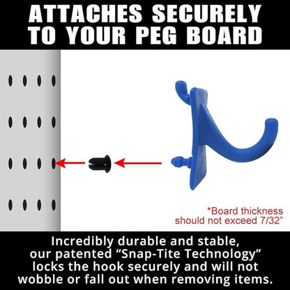 PegPro® J Hooks Kit for Standard “Wood Fiber” pegboard – Durable Plastic Pegboard Hooks - for Garage, Kitchen, Craft Room, and More (J Hook - 24 Pack, Blue)