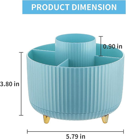 Marbrasse Desk Organizer, 360-Degree Rotating Pen Holder, Desk Organizers and Accessories with 5 Compartments Pencil Holder, Art Supply Storage Box Caddy for Office, Home（Light Blue）