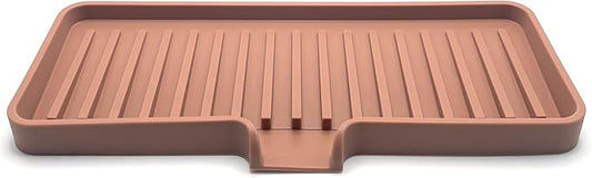 Happitasa Silicone Soap Dish Tray and Sponge Holder with Drain Chute | Bathroom and Kitchen Sink Organizer Caddy (Mocha, 9"x3.5", 5.6 Ounces)