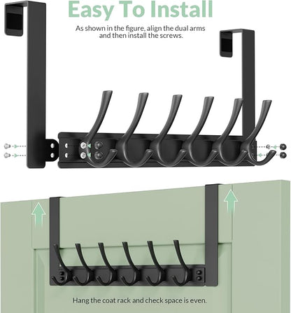 WLCSNG Over The Door Hooks with 6 Hooks for Hanging-Space-Saving,Over The Door Hanger,Over The Door Towel Rack,Towel Hanger for Bathroom,Guaranteed Quality & Compressed Packaging (1, Black)