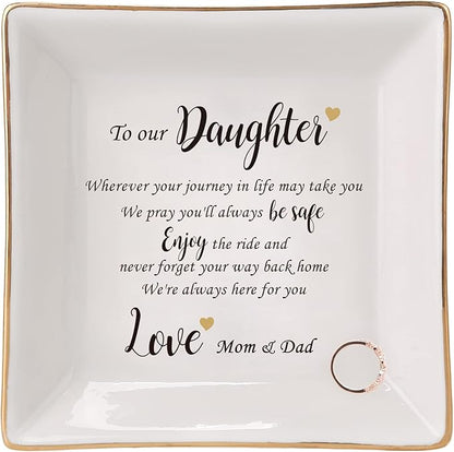 HOME SMILE Engagement Wedding Gifts for Daughter From Parents,Daughter Ringt Dish Jewelry Tray-Birthday,Valentine Christmas Gifts for Daughter From Mom and Dad