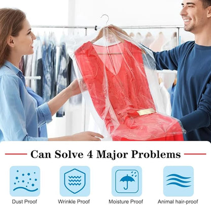 BEISHIDA 25PCS 35.5 Inch Plastic Garment Bag-Plastic Clear Dry Cleaner Laundry Bags for Clothes Cover Hanging Clothes Storage for Coat Suit Shirt Jacket Skirt