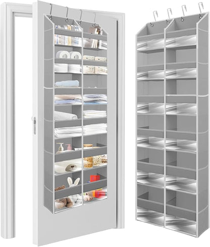 HOMELUX THEORY UPGRADED 6 Tiers Over The Door Organizer Hanging - 100D EXTRA THICK & 50lbs HUGE CAPACITY, 12 Side Mesh Pockets Over The Door Shoe Organizer, Hanging Closet Organizer (Light Gray, XL)