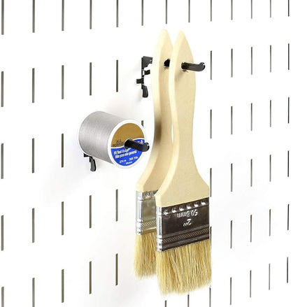 Wall Control Paint Brush Hook and Thread Spool Holder Storage Organizer Pegs Metal Pegboard - (4) Pack of Narrow 3.5-Inch Reach Slotted Peg Hooks for Paint Brushes and Spools (Black)