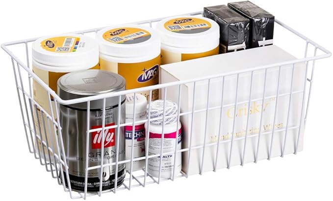 SANNO 15.7" Freezer Baskets Wire Storage Baskets Bin Organizer Food,Kitchen, Basket Organizers Bins for Home, Bathroom, Closet Organization, white,set of 4