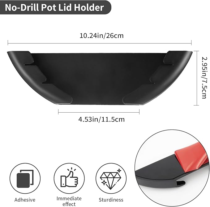 AURIVISTA Universal Pot Lid Organizer for Cabinet, 4 Pack Pan Lids Organizers Inside Cabinet Door Wall Mount Pots Top Storage Organizer Rack Holder Holder for Kitchen, Fits 6" to 13.5" (Black)