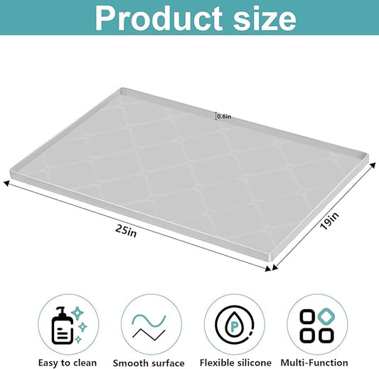 Under Sink Mat, 25" x 19" Inch Leak-Proof Silicone Sink Mat, Non-Slip Cabinet Liner & Counter Protector for Kitchen Bathroom, Waterproof Heat Resistant Easy to Clean.
