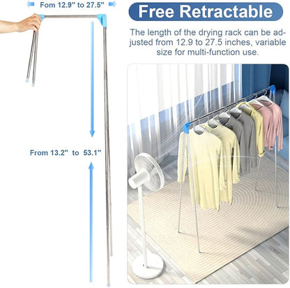 Portable Garment Rack, Folding Clothes Rack, Collapsible Clothing Rack for Dance, Travel, Camping, Laundry, Indoor, Outdoor, Drying, RV, Mini Compact Racks Blue + 3 Foldable Clothes Hangers