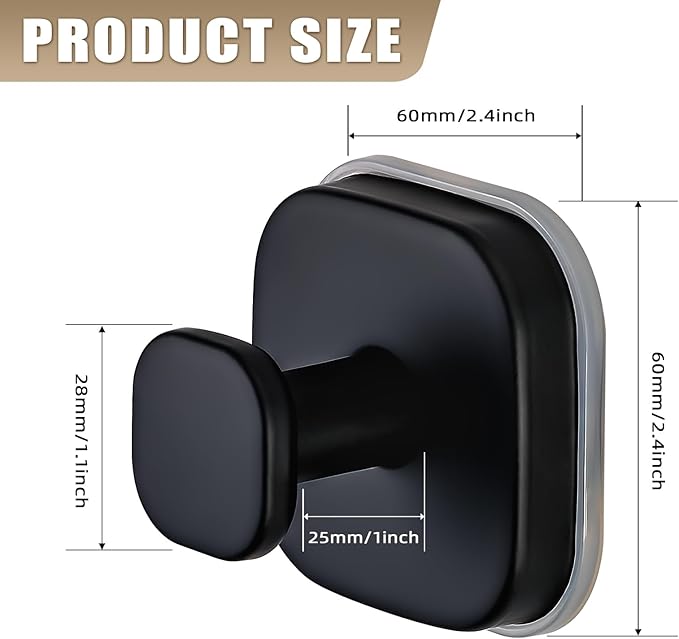 Fenas Suction Cup Hooks for Shower - Resuable Bathroom Hooks for Towels, Robes & Loofah - No-Drill Mounting on Kitchen,Walls,Metal,Glass,Mirrors,Tile & Smooth Non-Porous Surfaces (2, Matte Black)