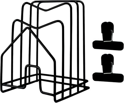 Cutting Board Holder Pot Lid Organizer W 2 Chip Bag Clips 304 Stainless Steel Pan Organizer Under Cabinet Inside Cabinet Pot Cover Cookie Sheet Bakeware Serving Tray Cooling Rack Stand Kitchen Black
