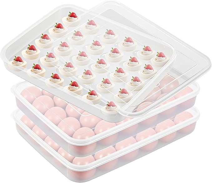 3 Pack Deviled Egg Containers with Lid - Stackable Egg Trays for Deviled Eggs, 90 Slots Plastic Eggs Holder for Refrigerator, Party, Travel (13.58 x 10.23 x 1.96 inches, Clear, BPA-Free)