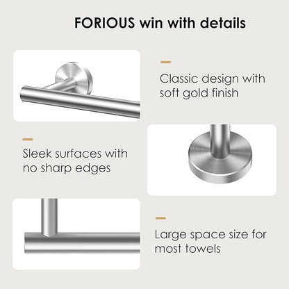 FORIOUS Towel Racks for Bathroom Wall Mounted, Stainless Steel Bathroom Towel Rack 24 Inch, Includes Wall Mounting Hardware (Brushed Nickel, Total Length 26-Inch)