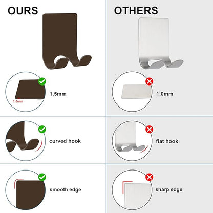 Diesisa Razor Holder for Shower + Adhesive Wall Hooks, Premium 304 Stainless Steel Shower Razor Holder with Heavy Duty Waterproof Sticky Hooks for Hanging Towels, Coat, hat (2+2 Pack)-Brown