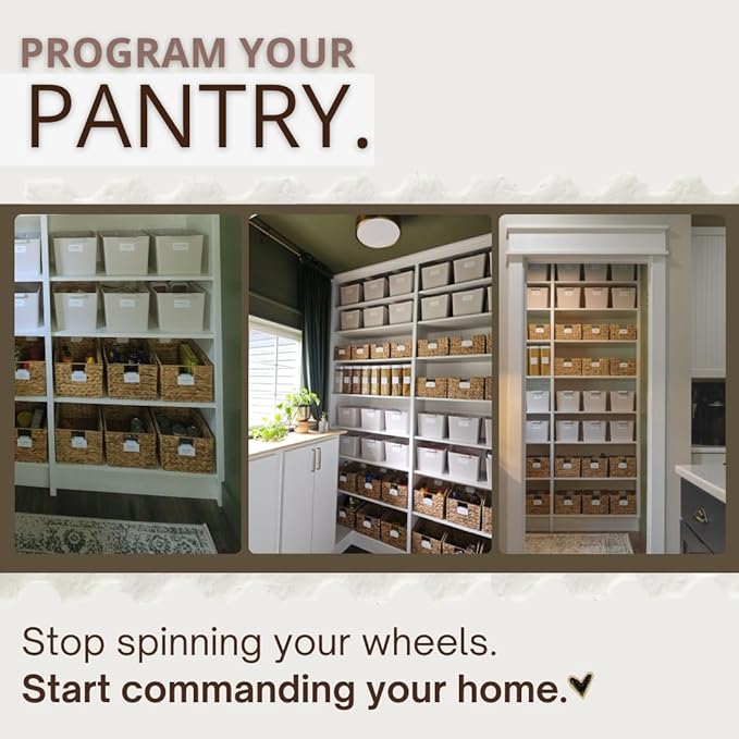 Kitchen Pantry Organizers and Storage Bins, 6-Pack Beige Storage Bins with Pantry Labels, a Complete System, The Simple Solution For Pantry and Kitchen Organization.