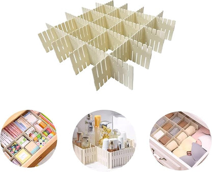 Onerbuy 8pcs Adjustable Grid Drawer Dividers DIY Plastic Closet Separator Tidy Organizer Container for Underwear Socks Belt Office Supplies(Beige)