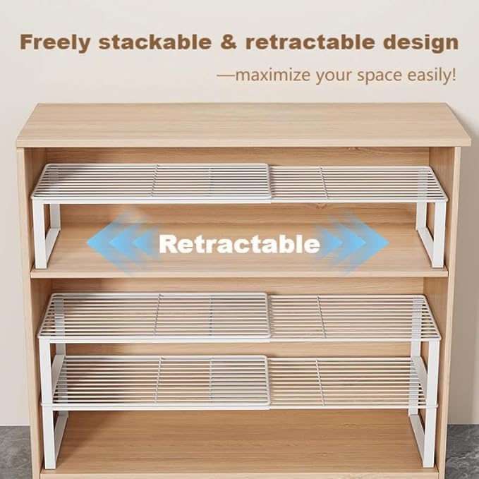 Multi-Functional Adjustable Metal Wire Shoe Rack Organizer - Stackable Shoe Storage for Closet, Extendable 15-24.4in, Retractable Entryway Shoe Cabinet Shelf (Black, 2 Pack)