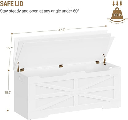 47.2" Storage Chest, Extra Large Storage Trunk with 2 Hinges, Wooden Box Bench, Lift-Top Organizer Chest, Shoe Bench for Entryway, Bedroom, Living Room, White SB13403X