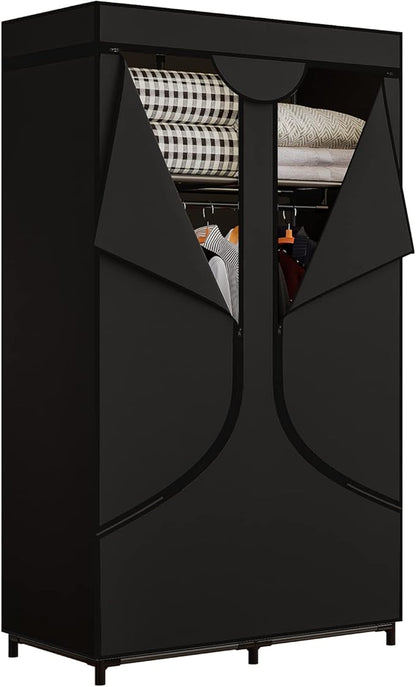 SORCEDAS Portable Wardrobe Closet Storage Organizer Metal Hanging Rack Non-Woven Fabric 34 Inch Black