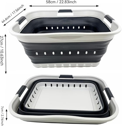 SAMMART 42L (11 gallon) Collapsible Plastic Laundry Basket - Foldable Pop Up Storage Container/Organizer - Space Saving Hamper/Basket (Grey/Charcoal Black)