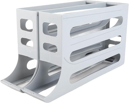 Aramox Auto Rolling Egg Dispenser Automatic Rolling Holder Organizer 2 Pack 4 Tier Space Saving Refrigerator Container Holds 60 Eggs with Non Slip Feet for Kitchen Fridge (Gray)