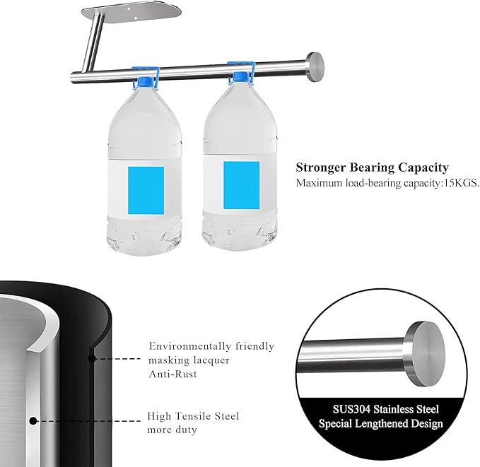 Paper Towel Holder Under Cabinet - Wall Mount Paper Towel Holder Self Adhensive Easy Tear Bathroom Wall Mounted Horizontal or Vertical SUS304 Stainless Steel (Silver)