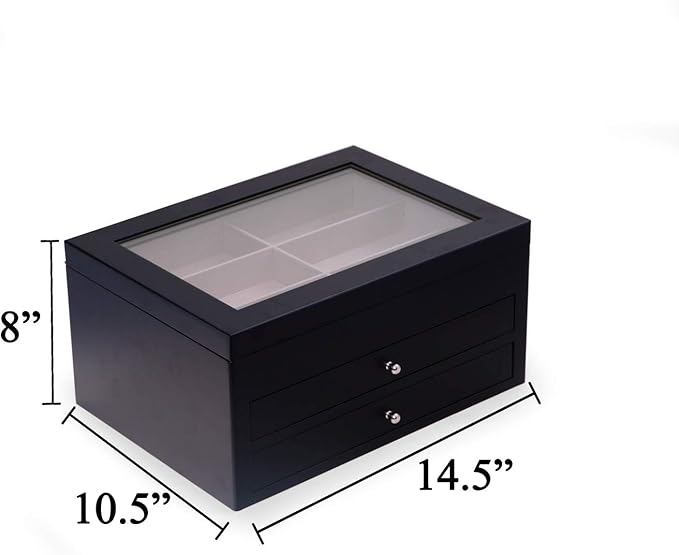 Bey-Berk Luxury Designer 18 Eyeglass and Sunglass Storage Box in Real Wood, Extra Large Slots, Soft Velour Lining, Dresser Organizer