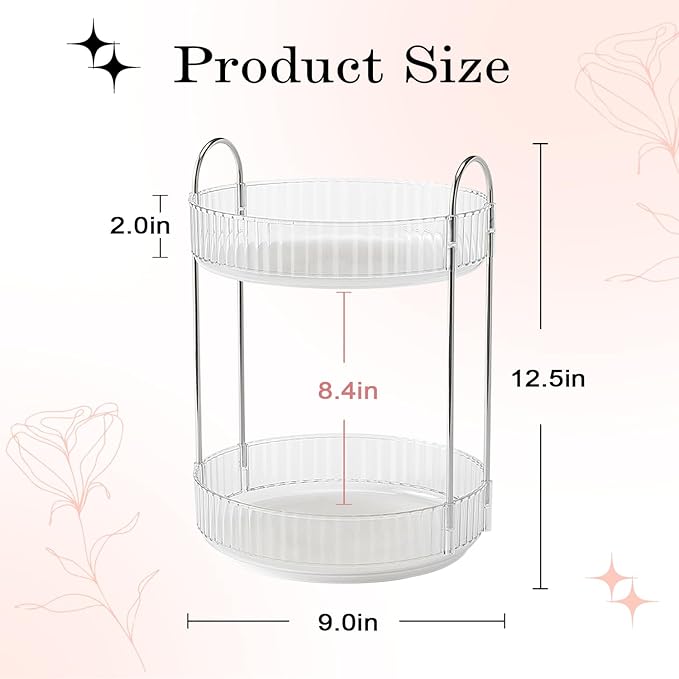 ALUYUYO Rotating Makeup Organizer, 360° Spinning Makeup Storage Holder Rack, Dresser Bathroom Organizer Countertop, Large Capacity Perfume Skincare Lipstick Organizer for Vanity.(2 Tiers, Transparent)